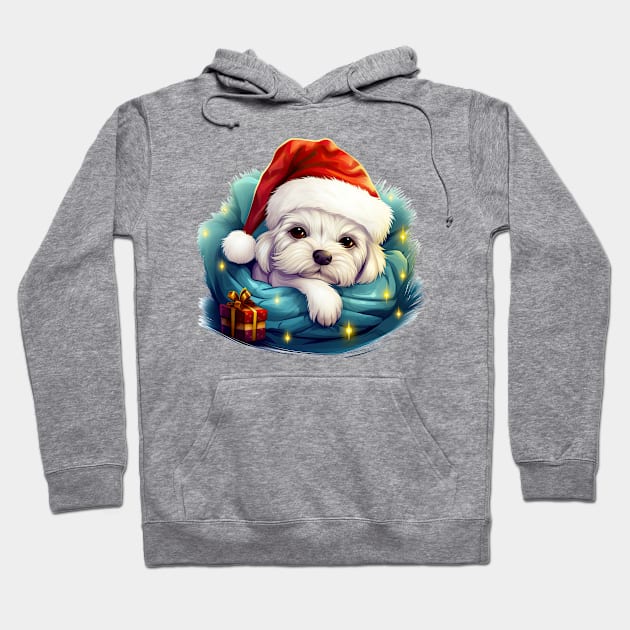 Lazy Maltese Dog at Christmas Hoodie by Chromatic Fusion Studio